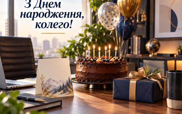 Кращі привітання з днем народження колезі чоловіку у прозі українською — від колективу, листівка, з гумором