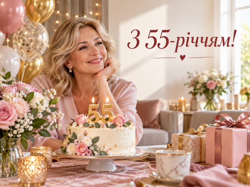 Зворушливі привітання з 55-річчям жінці — з ювілеєм 55 років мамі, подрузі, колезі, картинки, у прозі українською