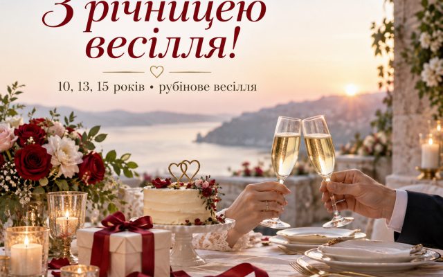 Кращі привітання з річницею весілля своїми словами у прозі — 10, 13, 15 років, з рубіновим весіллям