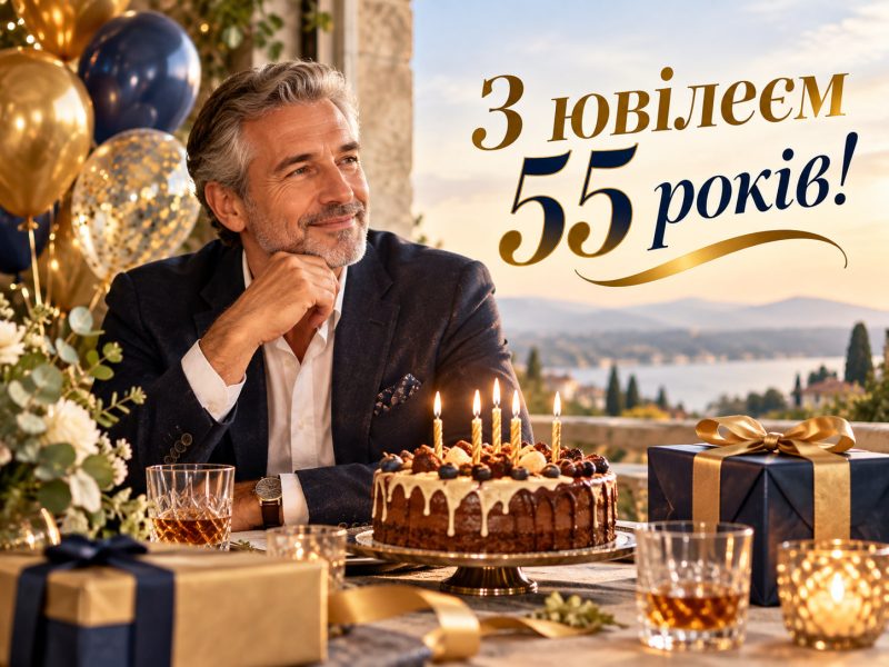 Щирі привітання з 55-річчям своїми словами у прозі — з ювілеєм 55 років жінці, чоловіку, мамі, подрузі, кумі