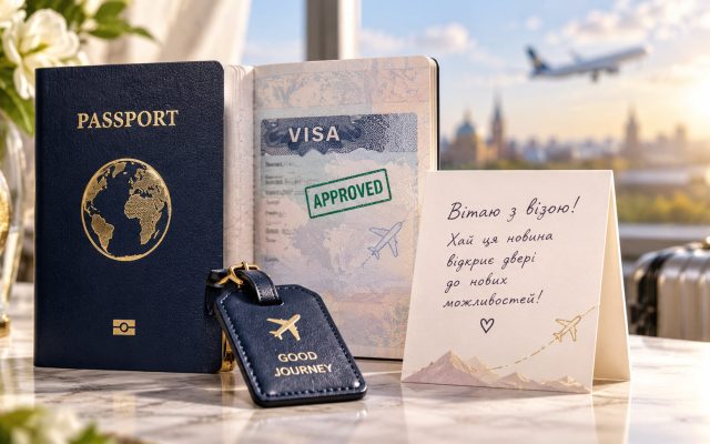 Привітання з отриманням візи — своїми словами, короткі, у прозі, для листівки