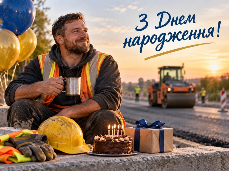 Привітання з днем народження асфальтувальнику — своїми словами, від колег, з професійним святом, короткі для листівки